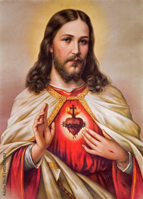 Foto de Typical catholic image of heart of Jesus Christ do Stock ...