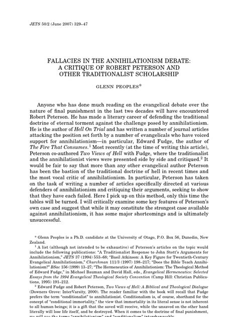 Fallacies in The Annihilationism Debate: A Critique of Robert Peterson ...