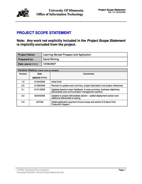 43 Project Scope Statement Templates & Examples ᐅ TemplateLab