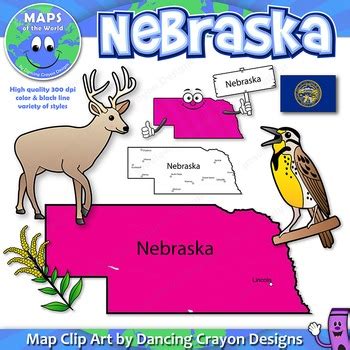 Nebraska State Symbols and Map Clipart by Maps of the World | TpT