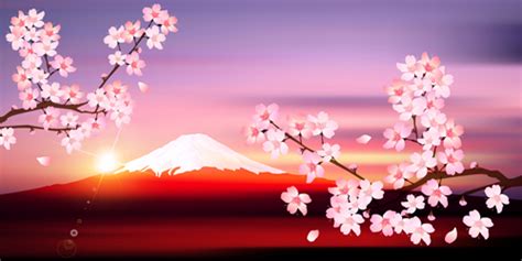 Sakura with snow mountain vector background free download