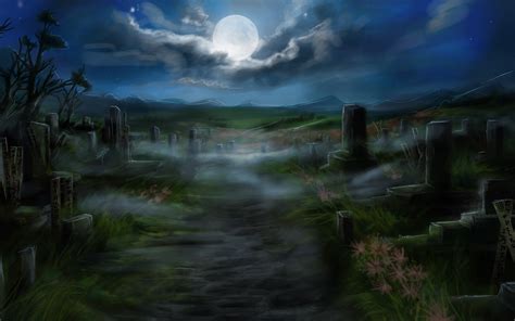 night, Moon, Clouds, Cemetery, Artwork, Digital art Wallpapers HD / Desktop and Mobile Backgrounds