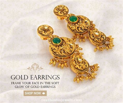 Gold Antique Earrings from Josalukkas ~ South India Jewels