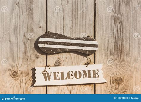 Wooden Welcome Sign in Rustic Style Stock Photo - Image of boardwalk, greetings: 115394330