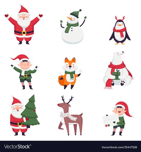 Cute christmas characters collection funny santa Vector Image