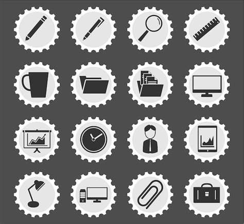 Premium Vector | Office icons on stylized round postage stamps