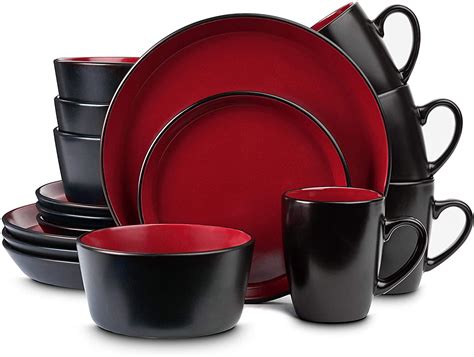 Stone Lain Stoneware Dinnerware Set, Service For 4, Red and Black - Walmart.com - Walmart.com