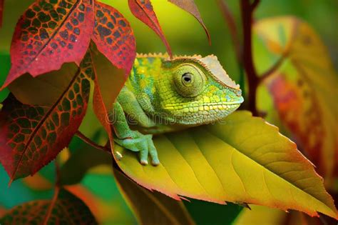 Chameleon Hiding in Leaf, Blending in with Its Natural Habitat Stock ...