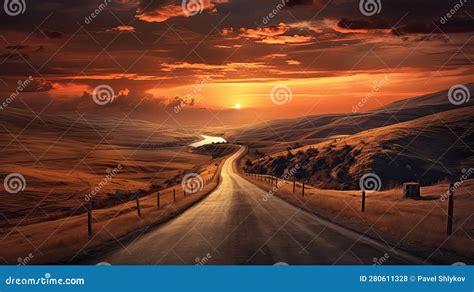 Empty Highway and Road during Sunset Stock Illustration - Illustration of nature, travel: 280611328