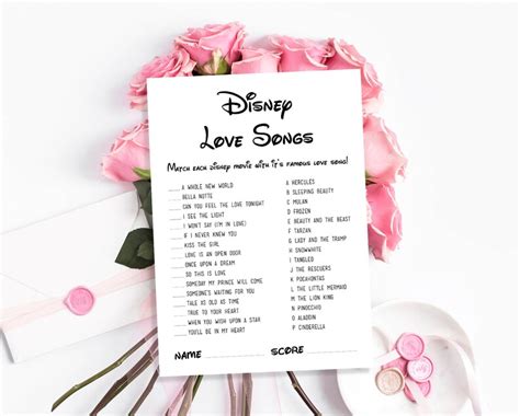Disney Love Songs Bridal Shower Game Disney Love Song Game - Etsy