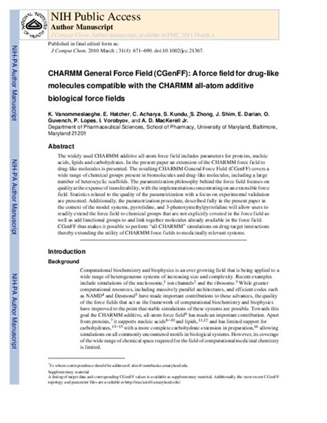 (PDF) CHARMM general force field: A force field for drug-like molecules ...