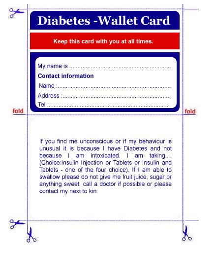 Diabetes Wallet Card