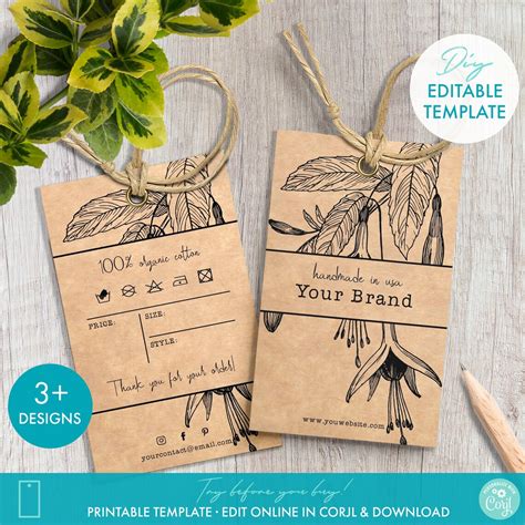 Editable Botanical Clothing Hang Tag Template Printable - Etsy