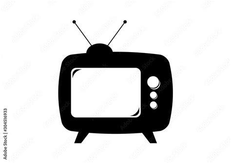 Retro TV black icon isolated on a white background. Retro TV icon vector. Black vintage ...