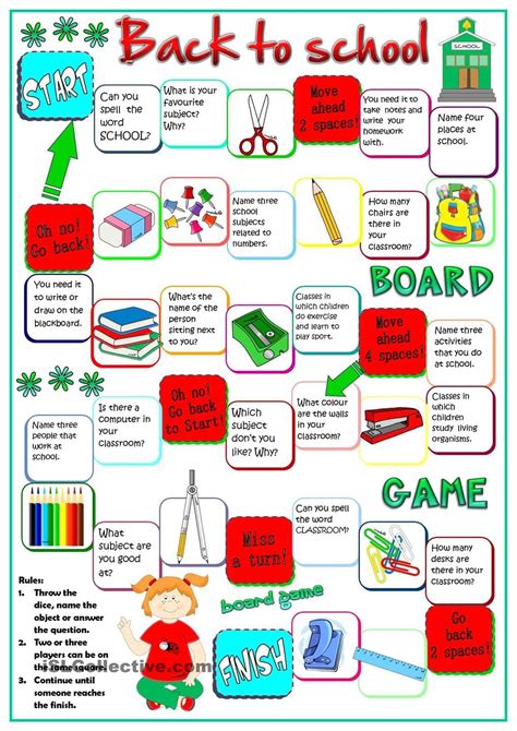 Back to school - board game | Juegos en ingles, Ejercicios de ingles