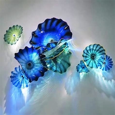 2020 Murano Glass Hanging Plates Wall Art Blue Teal Colored Glass ...