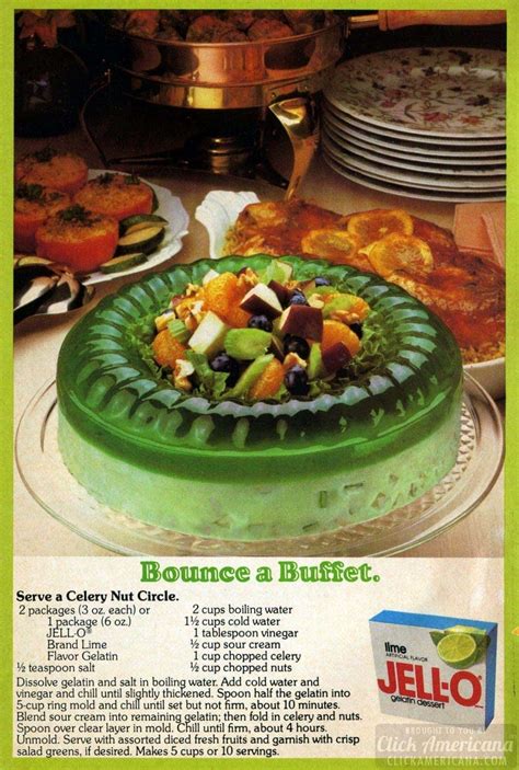 This 70s Jell-O Celery Nut Circle gelatin mold combined lime jello with sour cream, nuts ...