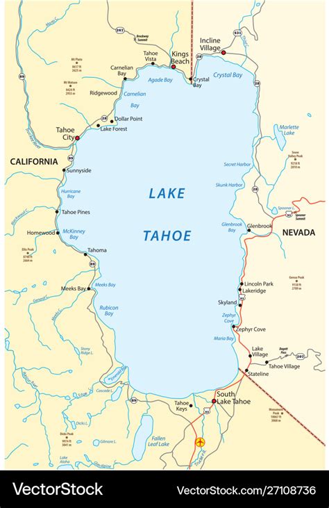 Map lake tahoe between california and nevada Vector Image