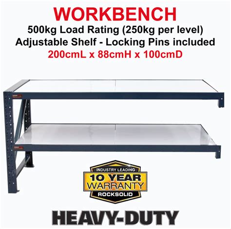 Steel Work Bench with adjustable shelf - Rock Solid Shelving