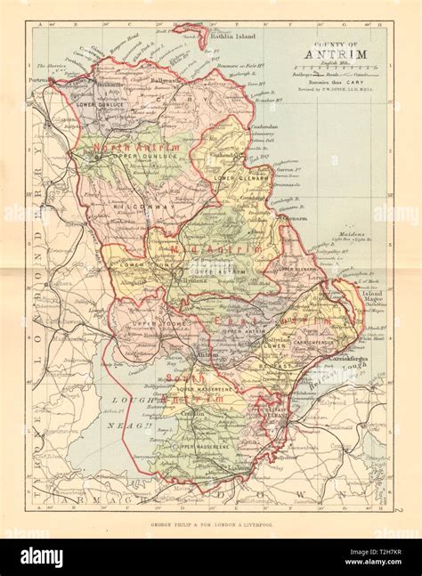 COUNTY ANTRIM. Antique county map. Ulster Belfast Lisburn. BARTHOLOMEW 1886 Stock Photo - Alamy