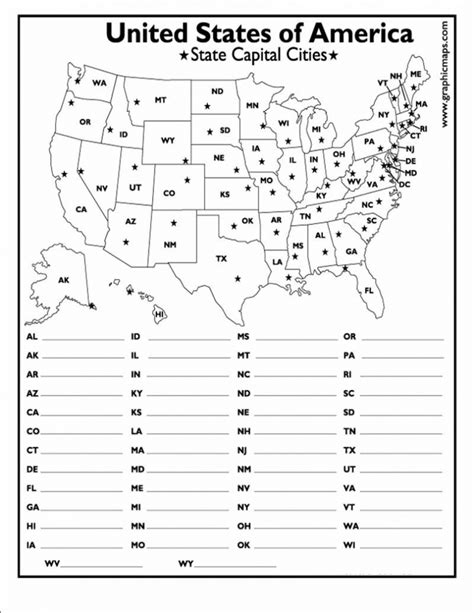 50 States And Capitals Map Quiz Printable - Printable Maps