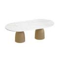 Modern Gold Oval Coffee Table with Marble Tabletop-Homary