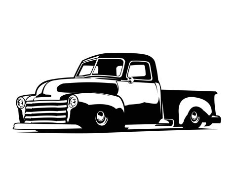 silhouette of old classic truck isolated on white background seen from side. Best for logo ...