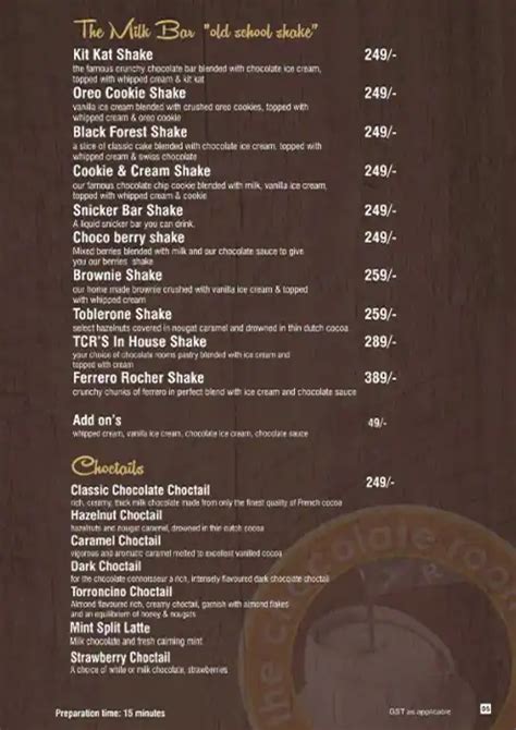 Menu at The Chocolate Room, Gandhinagar, BLOCK-D