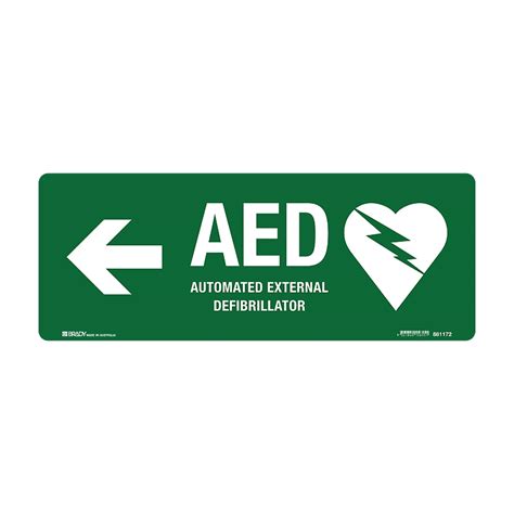 First Aid Sign - AED Defibrillator Sign with Left Pointing Arrow