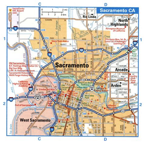 Sacramento city interstate highway map road free toll I5, I80 - U.S.