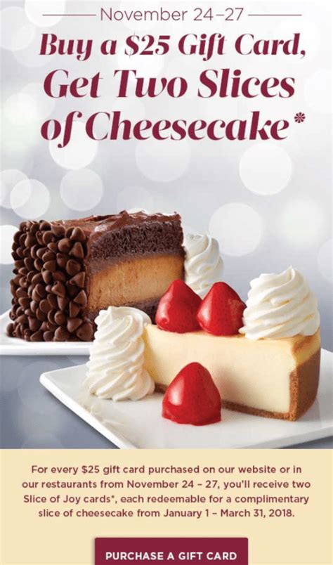 [Expired] Cheesecake Factory: Purchase $25 Giftcard & Get Two Free Slices Of Cheesecake - Doctor ...