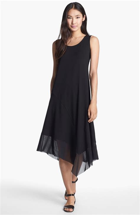 Eileen Fisher Scoop Neck Asymmetrical Dress in Black | Lyst