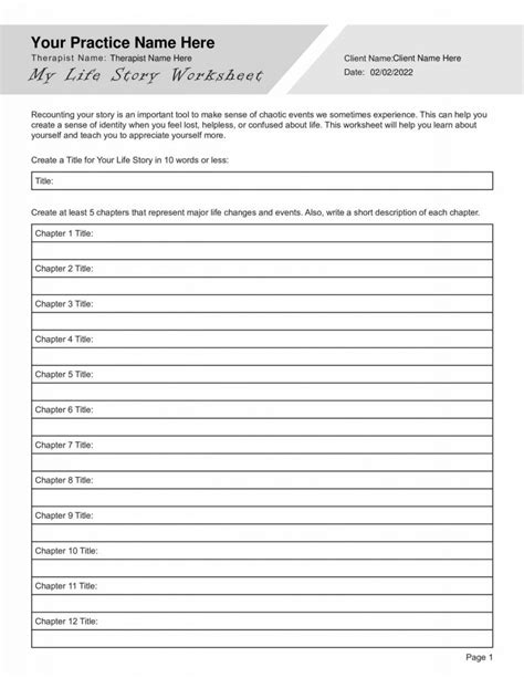 Narrative Therapy My Life Story Worksheet PDF