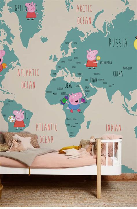 Cartoon World Map Peppa Pig Nursery Wallpaper World Map | Etsy