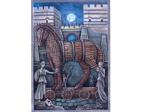 Trojan Horse Original Illustration Greek Mythology Signed - Etsy