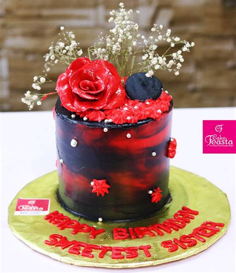 Red Black Flower Birthday Cake - Customized Cakes | Order Online | Delivery in Lahore