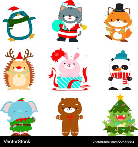 Set of cute christmas animal characters Royalty Free Vector