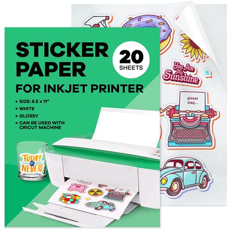 Buy Sticker Paper for Inkjet Printer - Glossy Sticker Paper (20 Sheets 8.5x11) - Printable ...