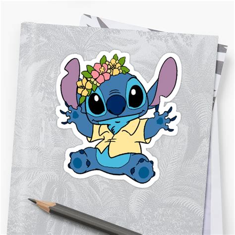 "Stitch wearing flower crown" Stickers by clairelinner | Redbubble