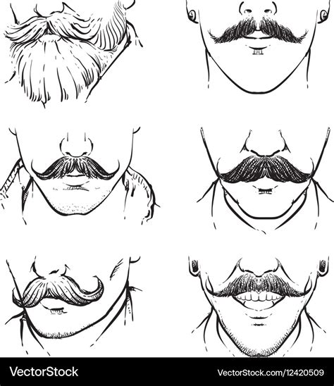 Set of hipster mustache outline drawing mustache Vector Image