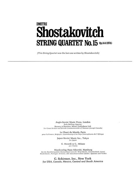 String Quartet No. 15, Op. 144 (1974) Score and Parts - Willis Music Store