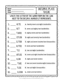 Decimal Place Value Worksheets by Drummer Chick Arithmetic | TPT