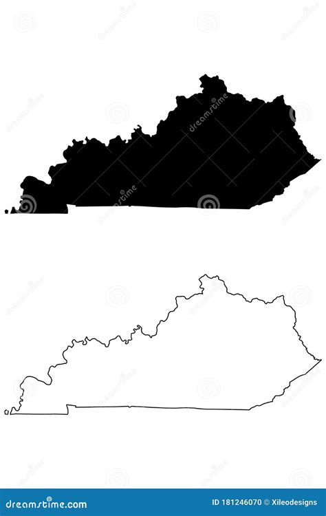 Kentucky KY State Maps. Black Silhouette And Outline Isolated On A ...