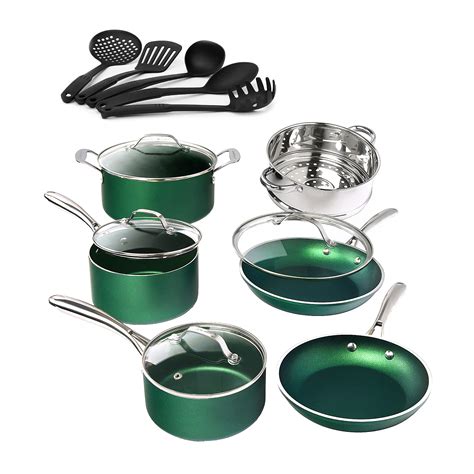 Buy Granite Stone Green Cookware Set Nonstick Pots and Pans Set– 10pc Cookware Sets |+ 5 Piece ...