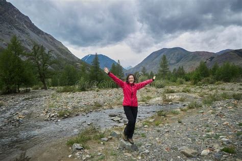 Hiking in the Mountains. Rivers and Mountain Lakes, Summer Landscape of Ridges and Peaks Stock ...