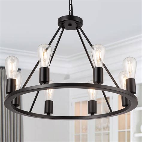 Buy brfaixla 8-Light Black Wagon Wheel Chandelier, 23.6'' Farmhouse Matte Chandelier Pendant ...