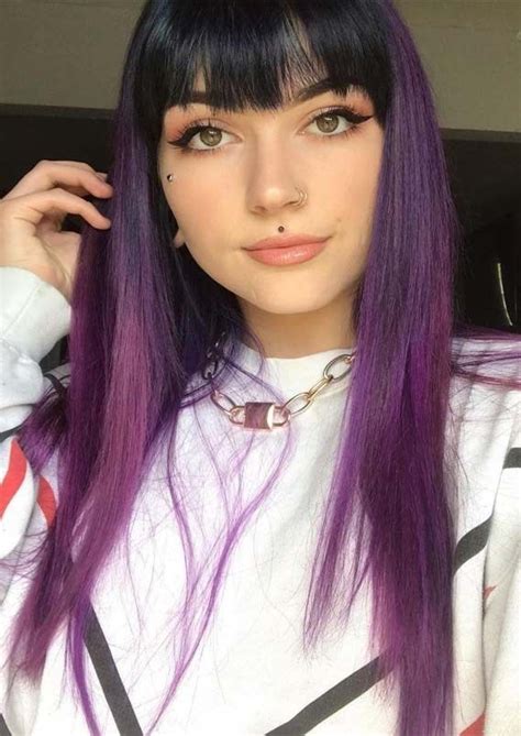 Awesome Purple Hair Styles & Colors with Bangs for 2019 | Stylesmod | Purple hair streaks ...