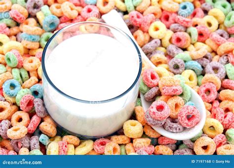 Milk cup and cereal stock photo. Image of cereal, pink - 7197168