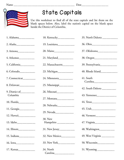 States And Capitals Worksheets | State capitals worksheet, States and ...