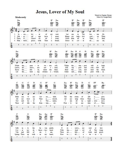 Jesus, Lover of My Soul - Easy Ukulele Sheet Music and Tab with Chords and Lyrics